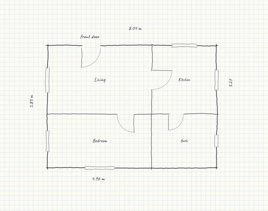 The example: a pencil sketch on grid paper